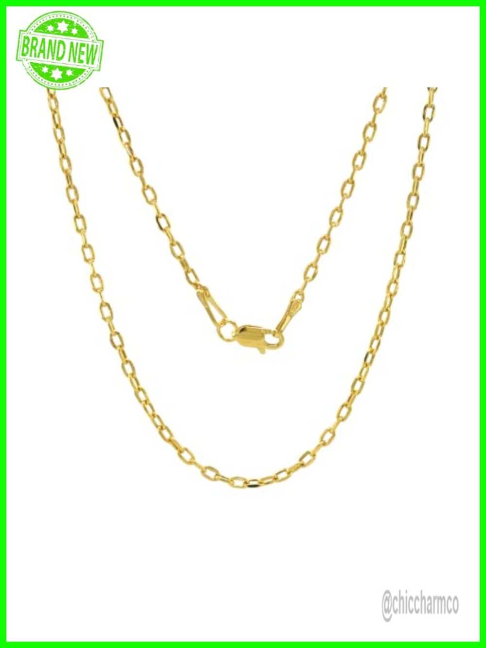 10K Real Yellow Gold Cable Chain Necklace, 2mm Dainty